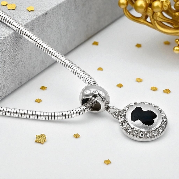 ποΈ 18K Gold Platedβ Stainless Steel Snake Chain Black Bear Charm & Rhinestones - Picture 14 of 16